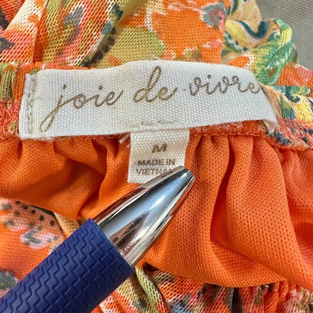 Joie de Vivre Tiered Mesh Midi Dress Women Size M Orange Paisley Smocked Waist - Picture 2 of 13